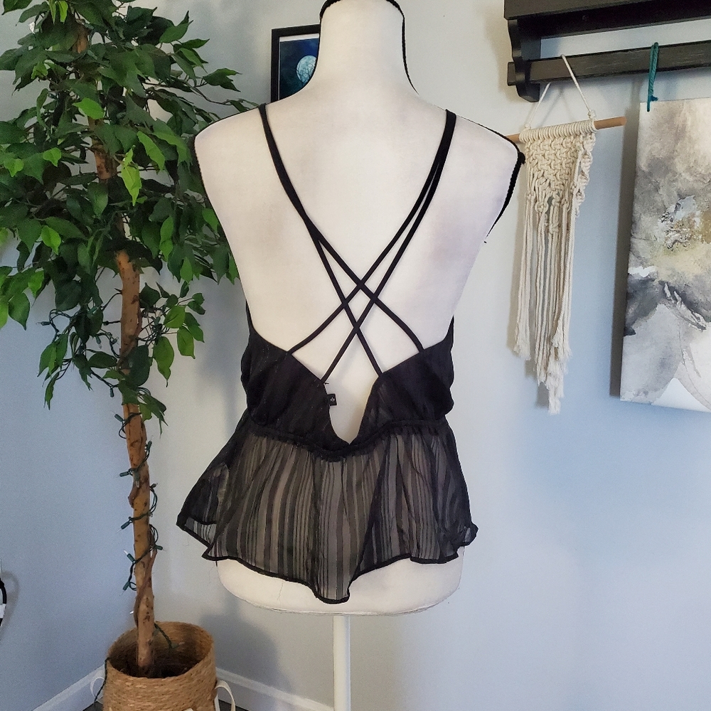 EXPRESS Sheer Strappy Split Front Tie M - Picture 3 of 10